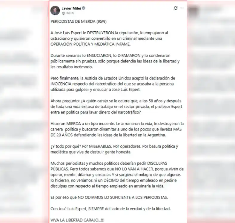 Milei defendió a Espert