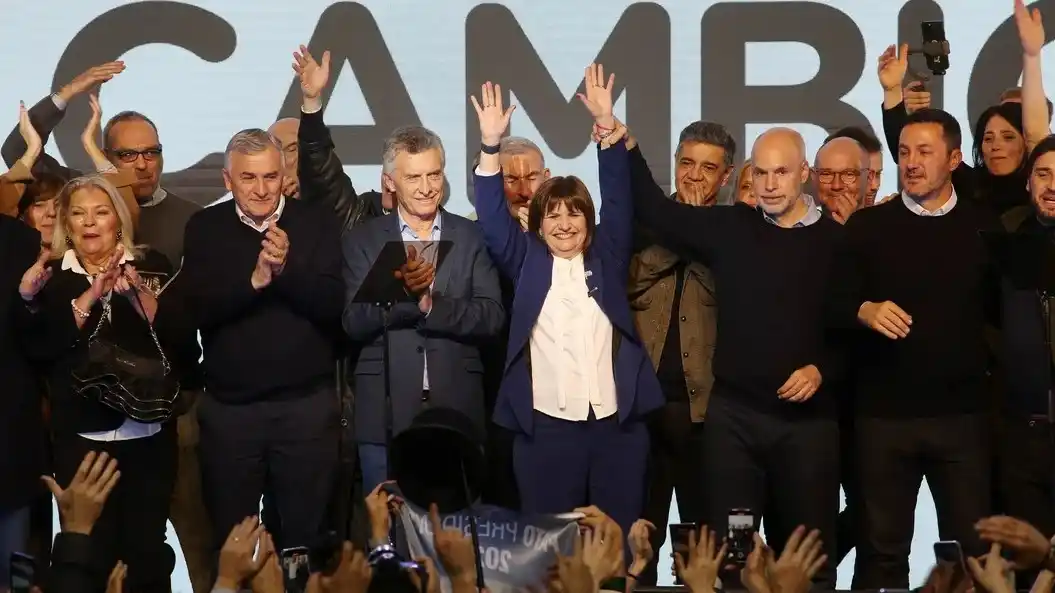 Macri junto a Bullrich y Rodríguez Larreta, la noche de la interna de agosto de 2023.