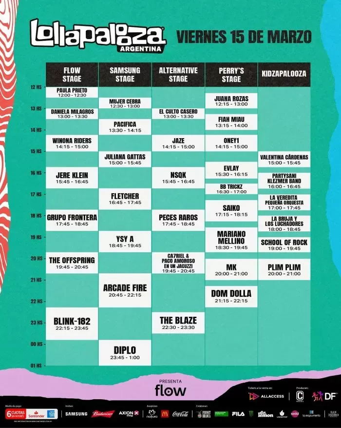 Horarios Lolla viernes