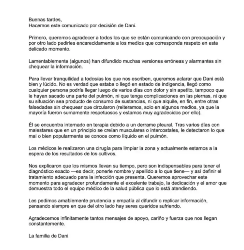 Comunicado familia Osvaldo