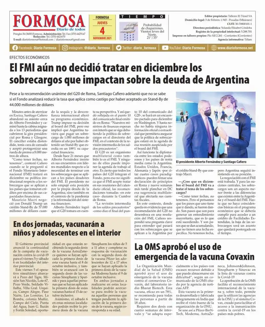 Tapa y Contratapa 4 de noviembre de 2021