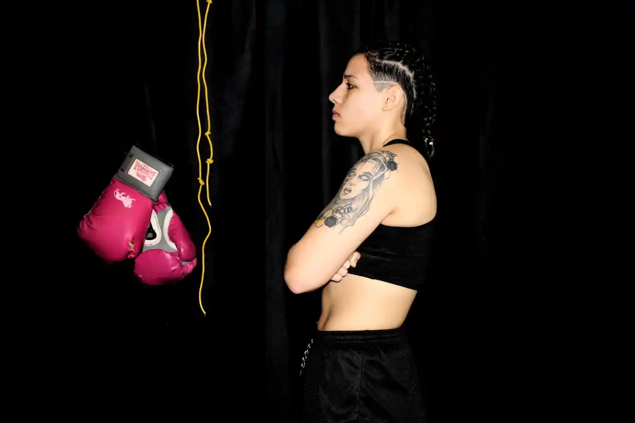 Rocío junto a Lucas Bastida luego del triunfo. (Foto: Boxeo de Primera)