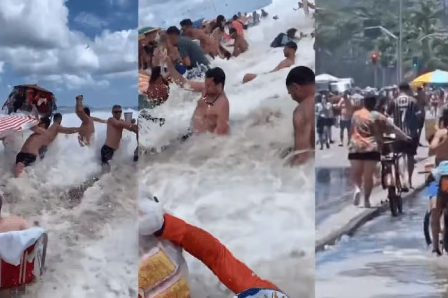 Se los llevó el agua: una ola gigante en Río de Janeiro arrastró a varios turistas mar adentro