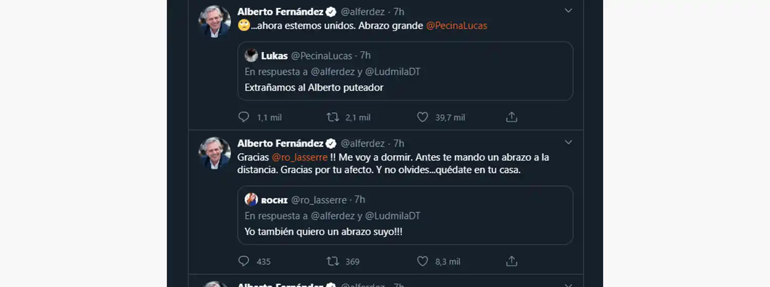En plena madrugada, el Presidente intercambió mensajes con usuarios de Twitter