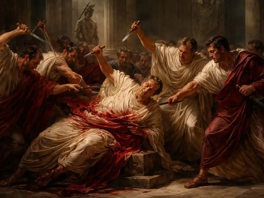 Julio César fue asesinado por un grupo de senadores romanos apodados Libertadores, liderados por Cayo Casio Longino y Marco Junio Bruto.