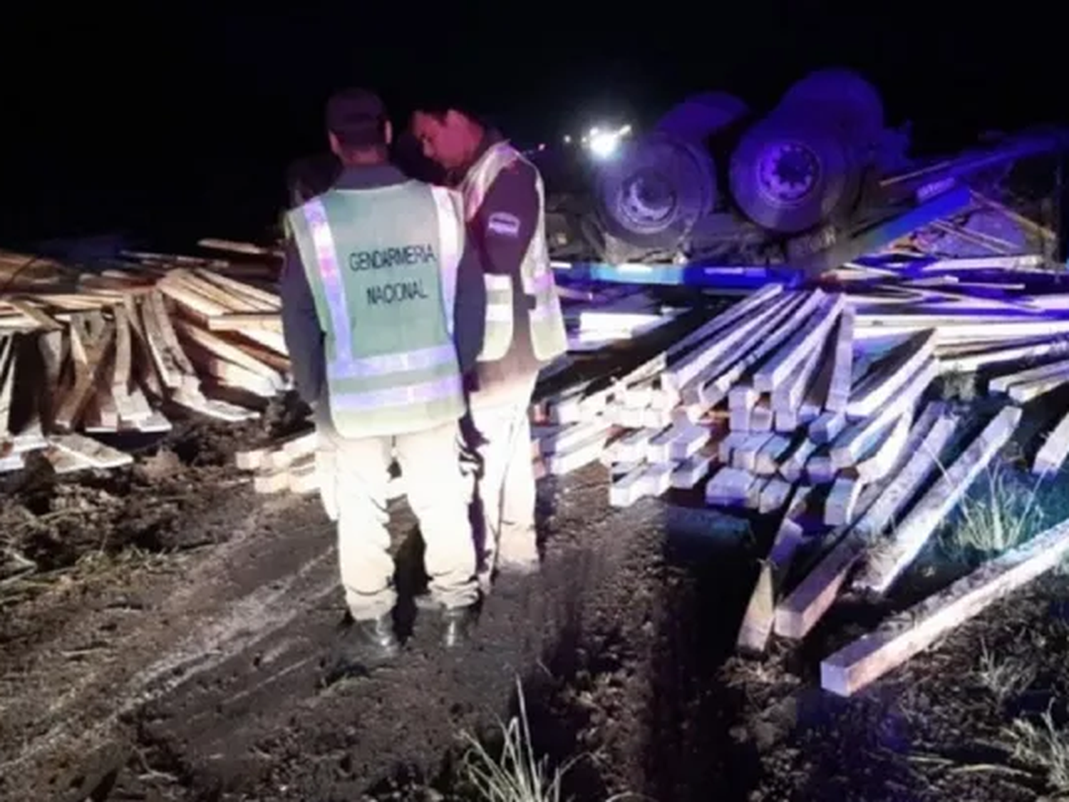 Volcó un camión con madera y debieron cortar el tránsito en Ruta 12