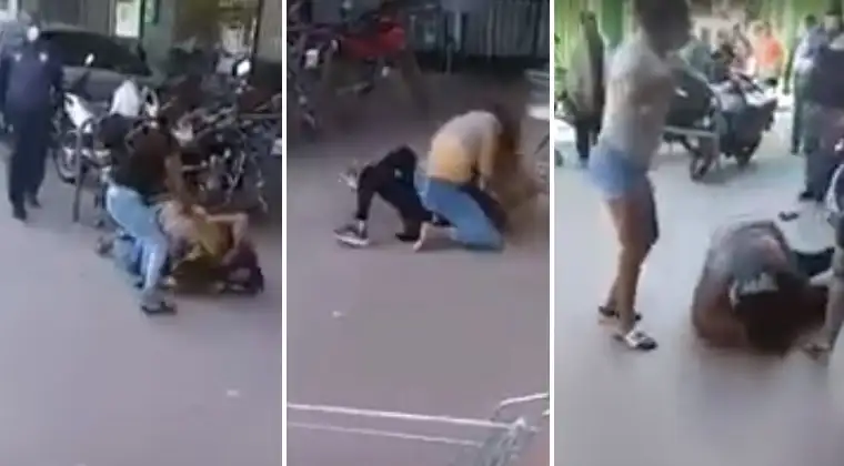 Brutal pelea entre cuatro mujeres en la puerta de un supermercado