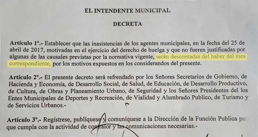 El descuento por día de paro, otra traba que agudiza el conflicto municipal