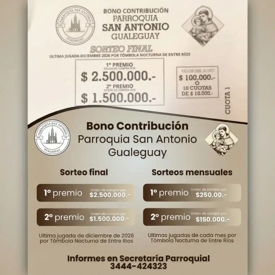 La Parroquia San Antonio de Gualeguay lanzó su nuevo Bono Contribución
