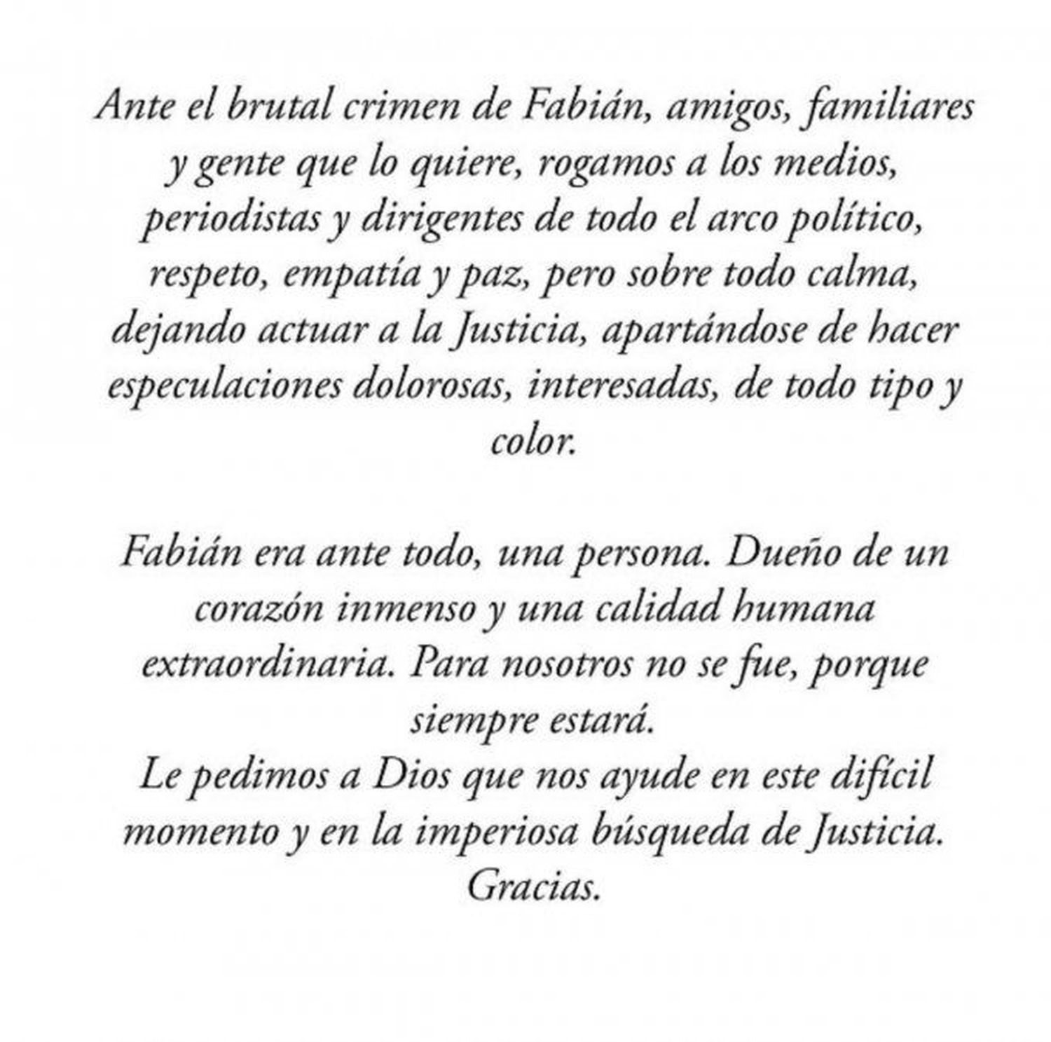 La familia de Gutiérrez pidió “respeto” y “calma” a medios, periodistas y políticos