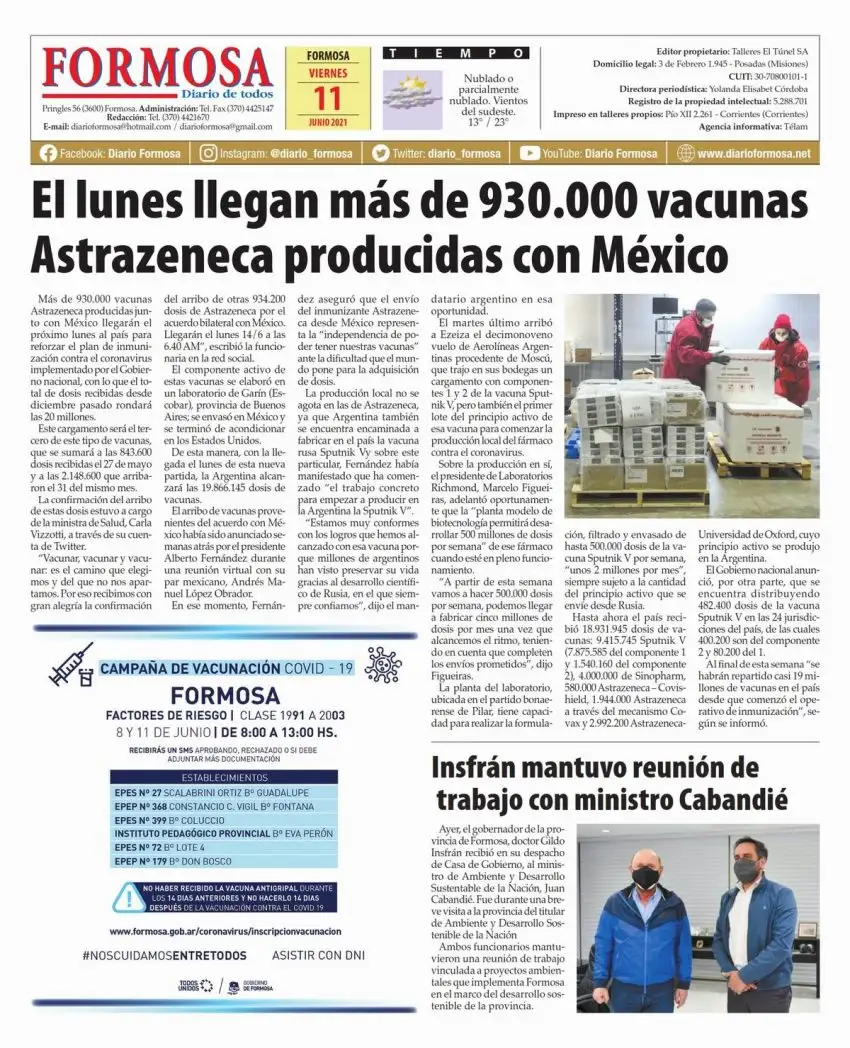 Tapa y Contratapa 11 de junio de 2021