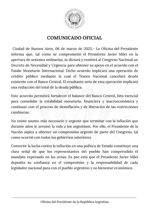 Javier Milei firmará el acuerdo con el FMI por DNU