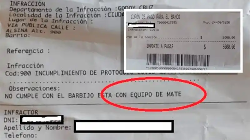 Multa de 5.000 pesos por estar sin tapabocas y con mate en el parque