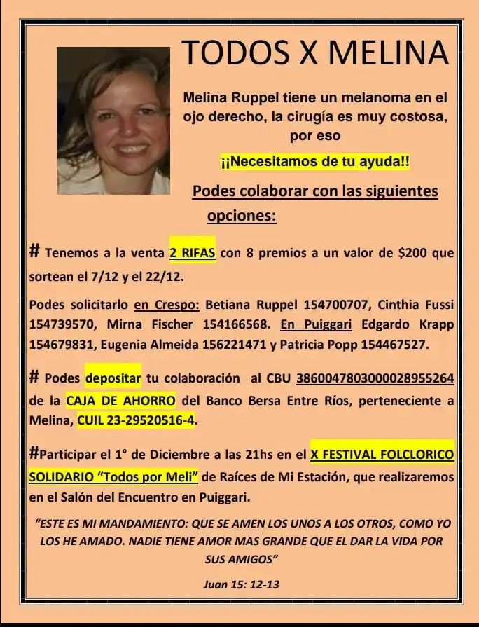 Melina tiene un melanoma en el ojo derecho y debe someterse a una costosa cirugía en Buenos Aires