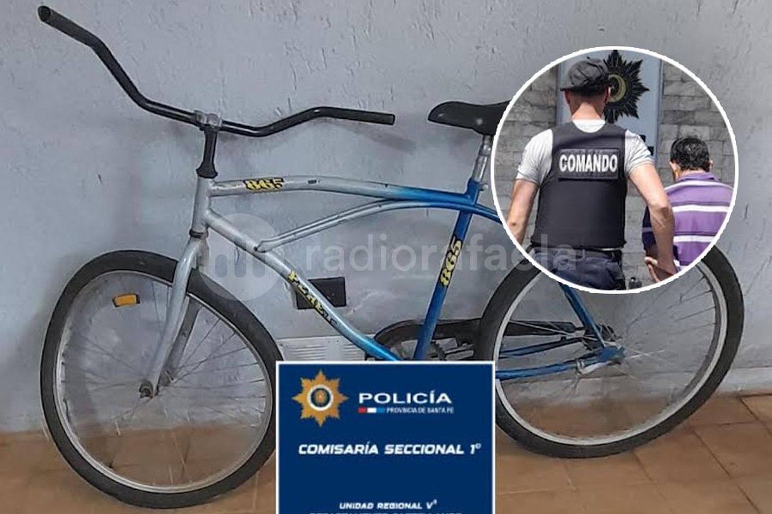 Intentó escapar en bici con un televisor envuelto en brazos