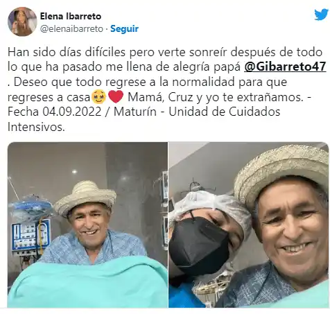Elena Ibarreto compartió nuevas fotografías con Gualberto. Foto Twitter