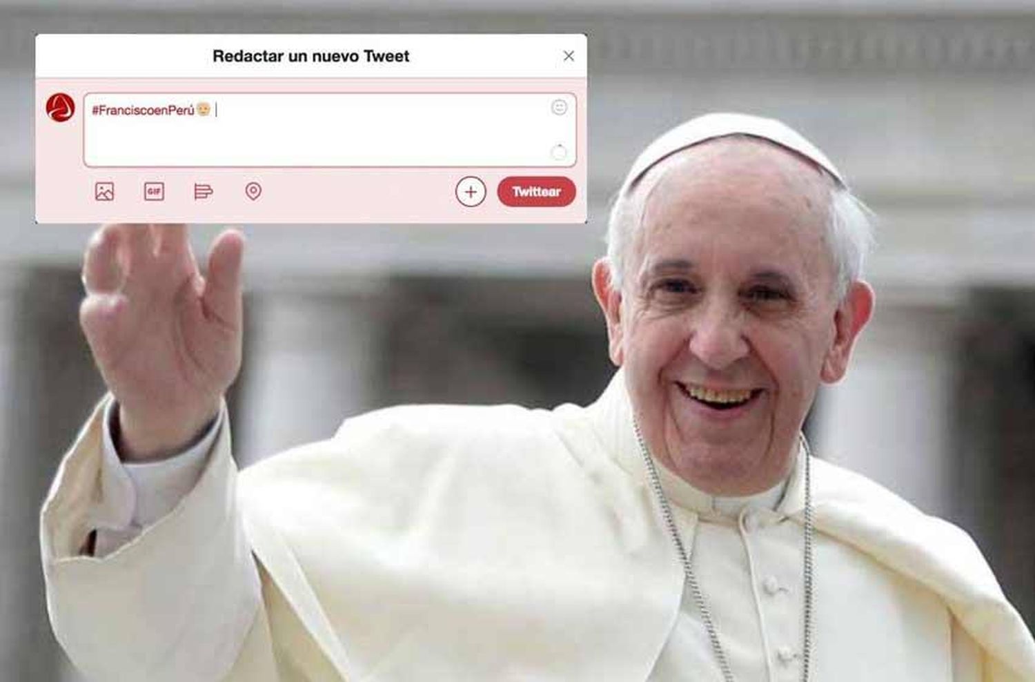 Con emoji exclusivo, se ilustra la llegada de Francisco a Perú