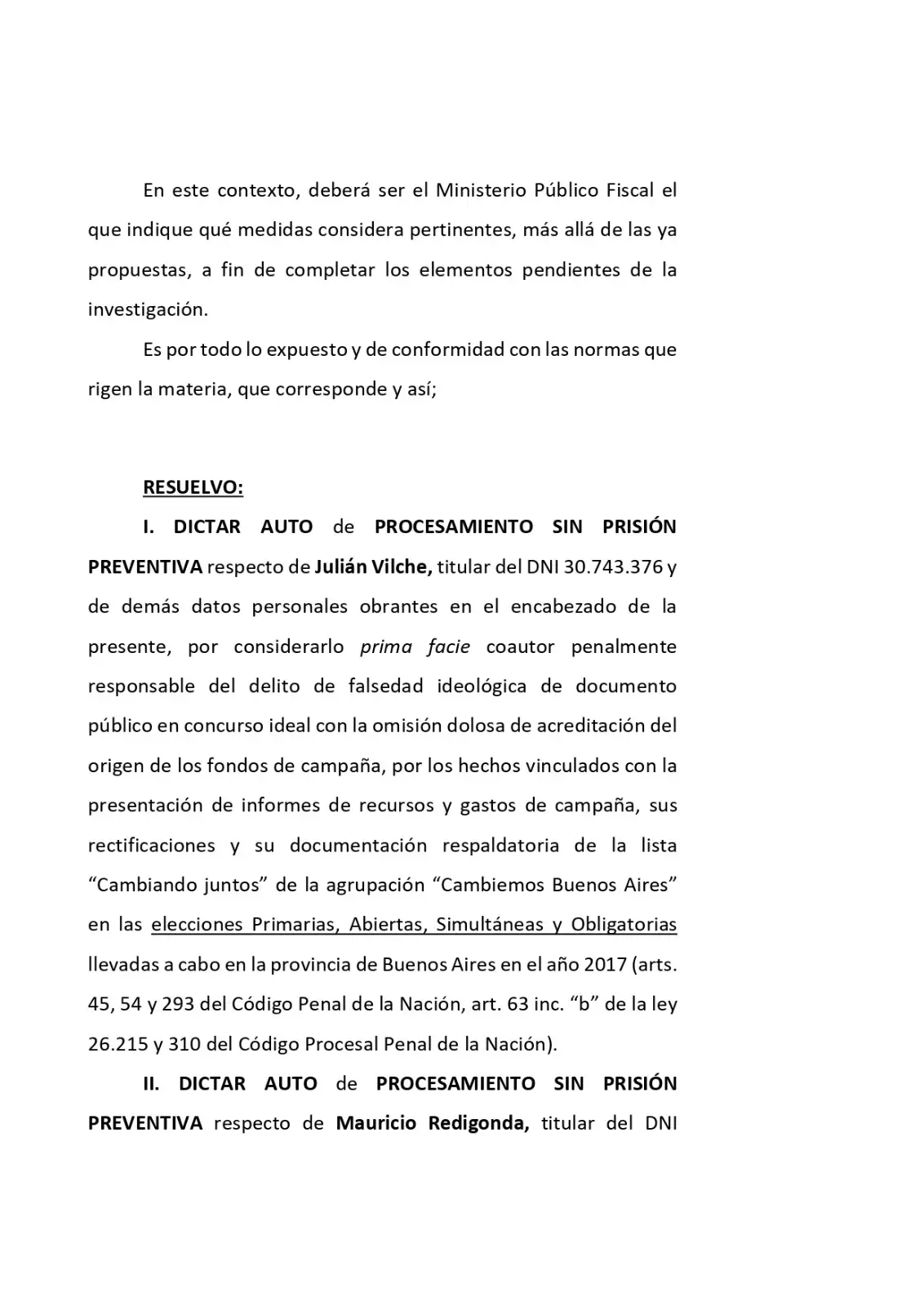 Resolución judicial de Ramos Padilla.