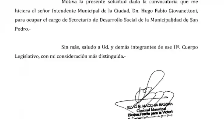 Ingresó el pedido de licencia de Nicolás Macchia