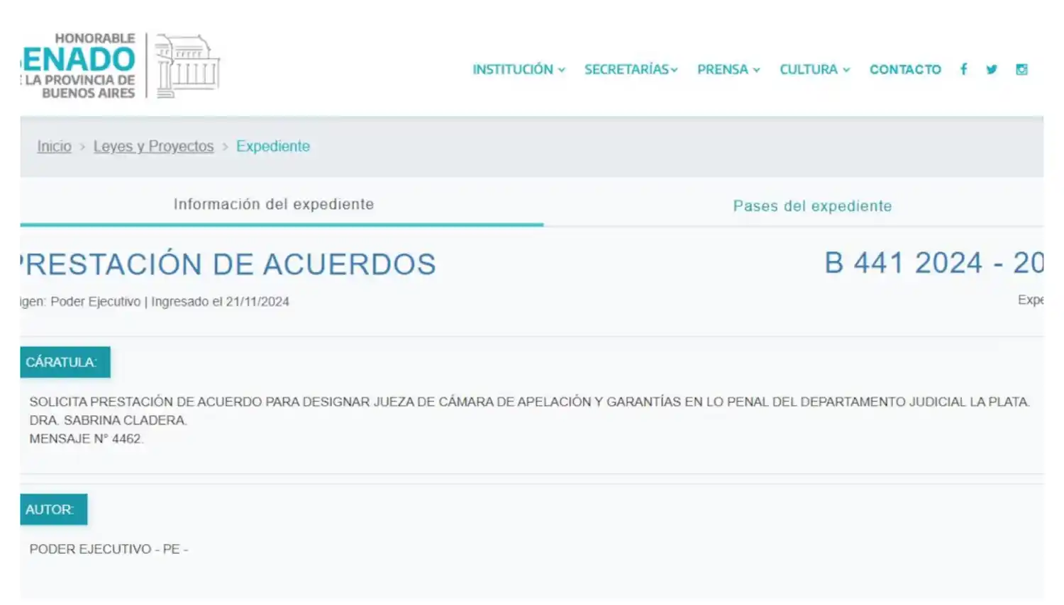 Presentación del proyecto para designar a la fiscal Sabrina Caldera como jueza de la Cámara de Apelaciones