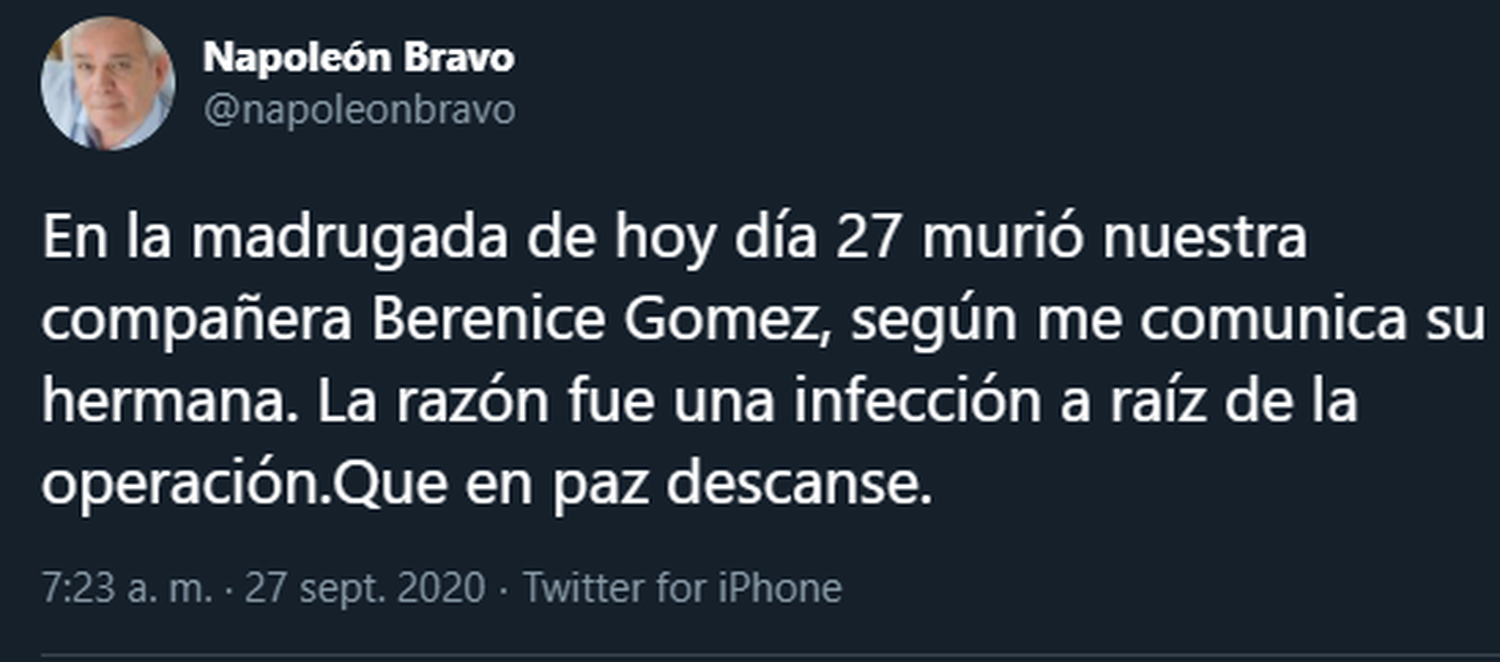 Napoleón Bravo fue muy cercano a Berenice Gómez.