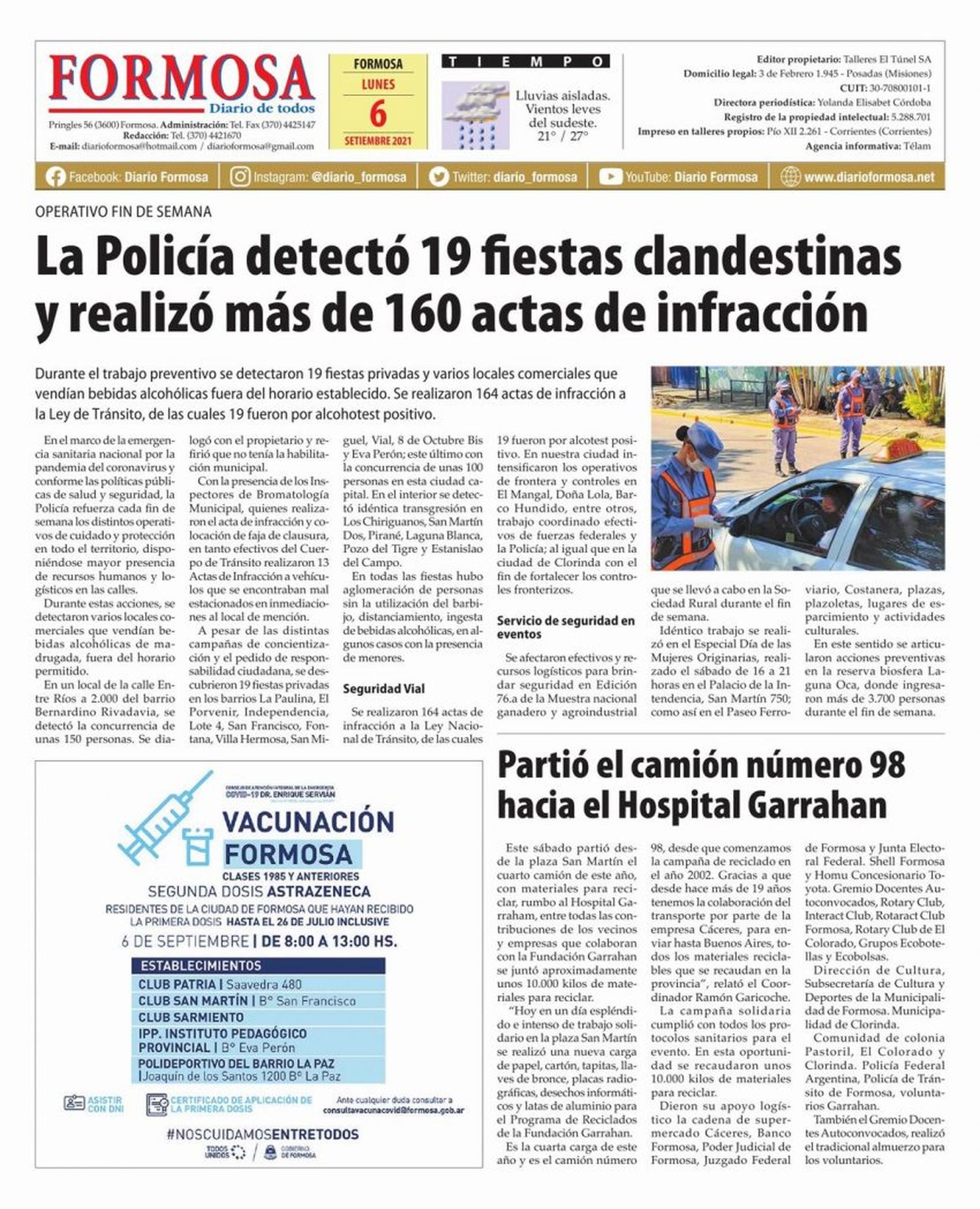 Tapa y Contratapa 6 de septiembre de 2021