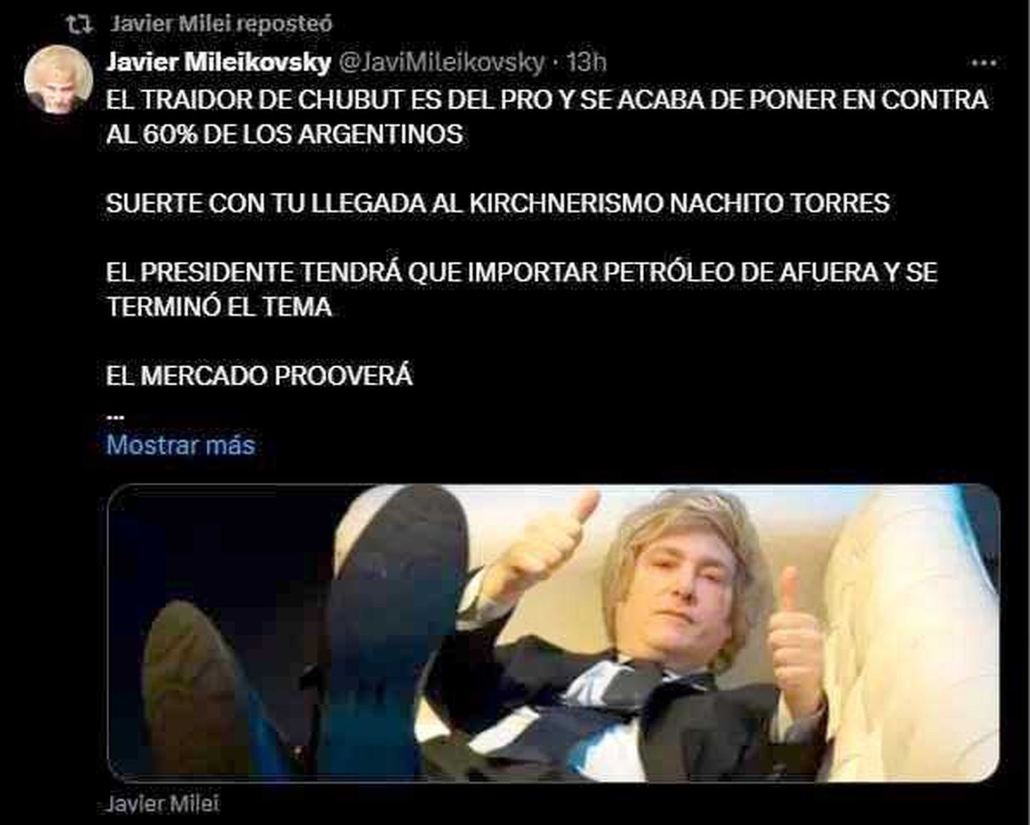 Milei redobló apuesta contra los gobernadores 
y trató de “pobre chico” a Ignacio Torres