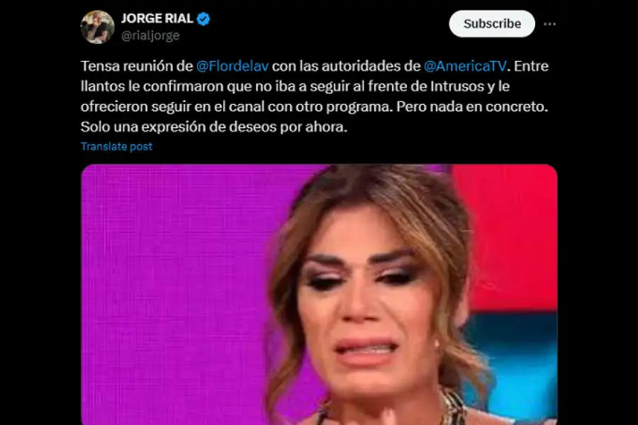 Jorge Rial contó detalles de la tensa reunión entre Florencia de la V y las autoridades de América TV. (Captura: X)