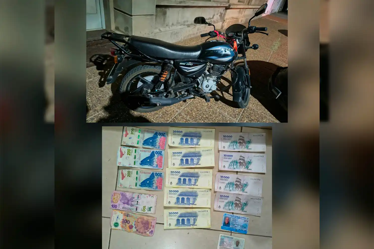 Atraparon a dos pibes de 15 y 16 años con una moto de alta cilindrada y mucho dinero en efectivo