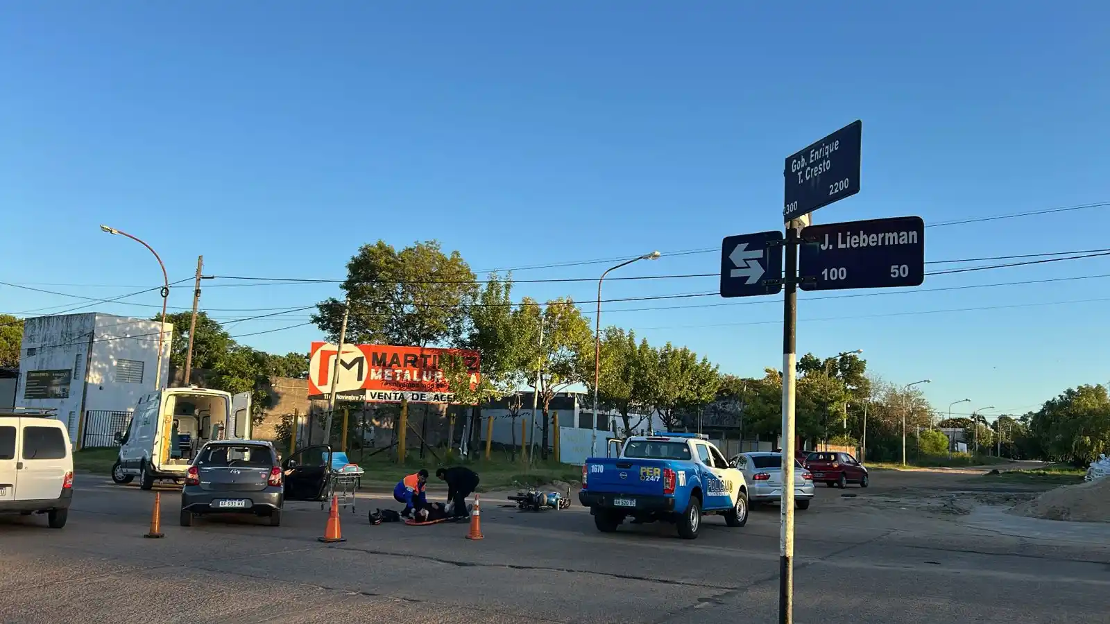 Motociclista lesionado tras un choque en Gobernador Cresto y Lieberman