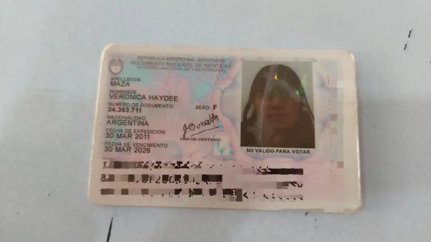 Encontraron DNI de Verónica Haydee Maza