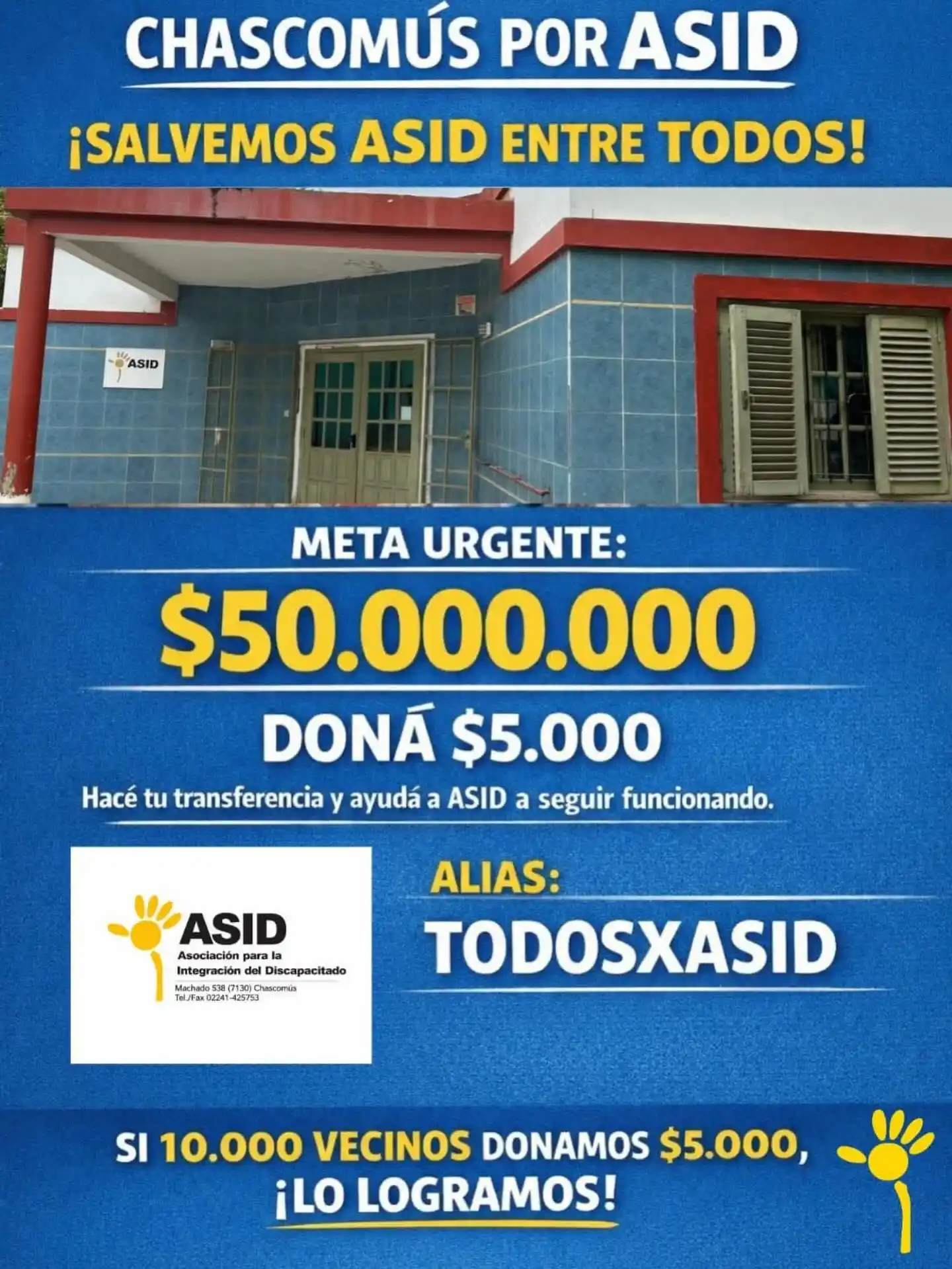 Chascomús se une para acompañar a ASID: lanzan campaña solidaria para sostener su funcionamiento
