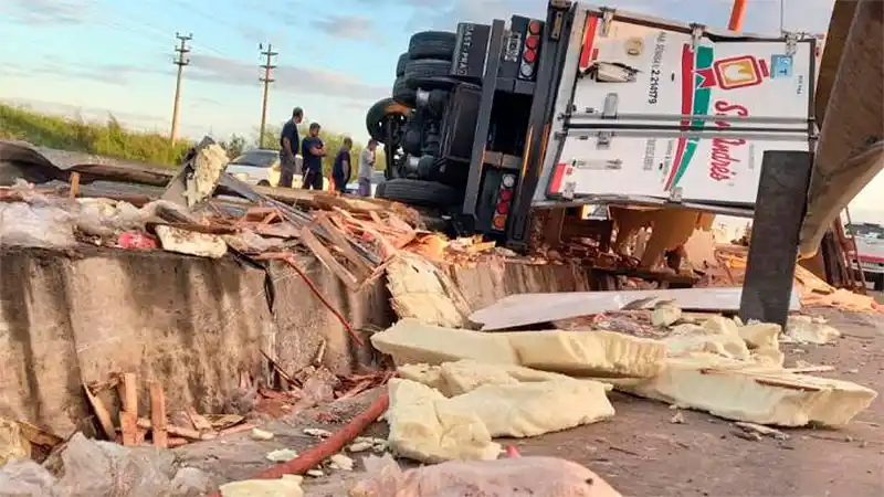 Volcó un camión con pollos faenados en Santa Fe y vecinos se llevaron la carga