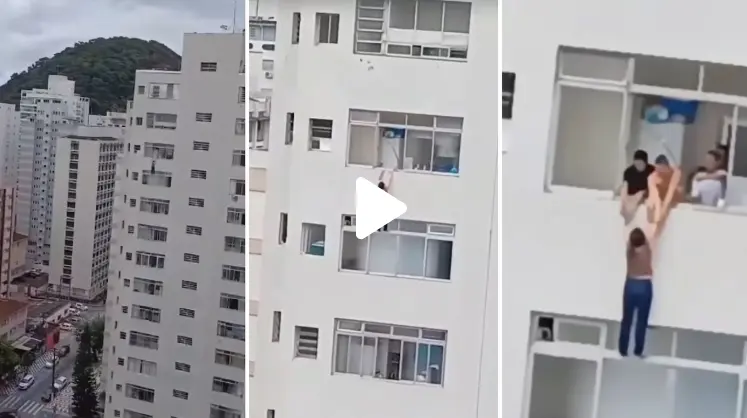 Una escena de terror: una mujer limpiaba una ventana, se resbaló y quedó colgando de un piso 15