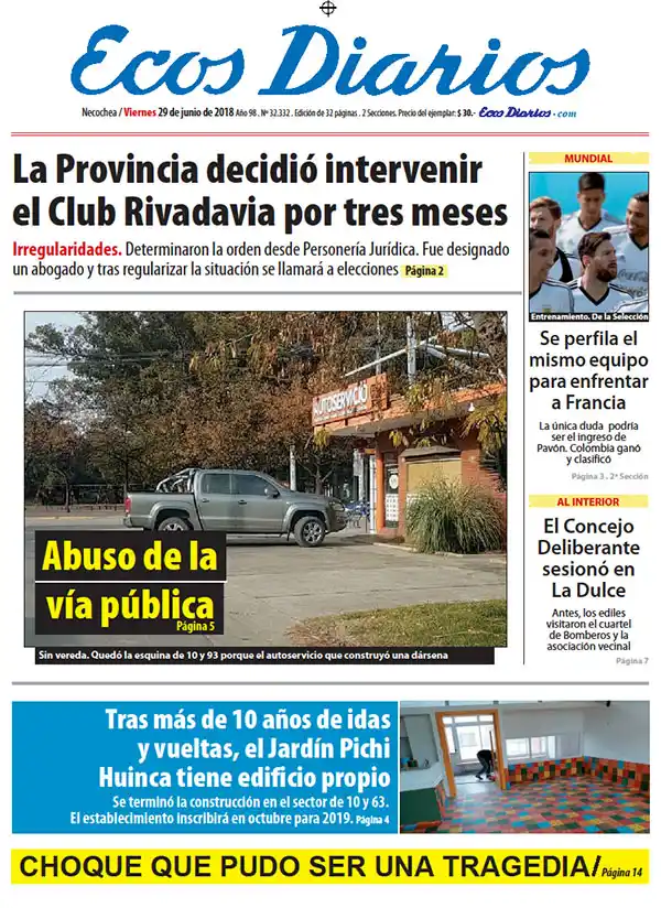 Tapa del 29 de junio de 2018