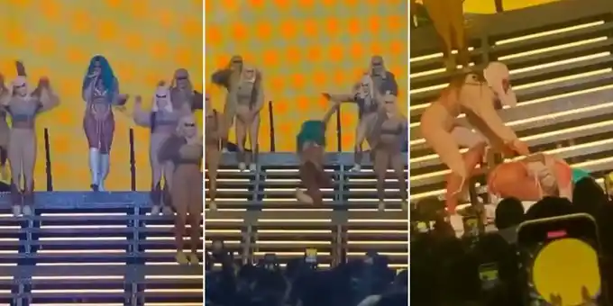 Tremendo: Karol G cayó de una escalera en pleno concierto
