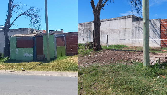Así lucía la vivienda del denunciado y así quedó el lugar tras el derribo.