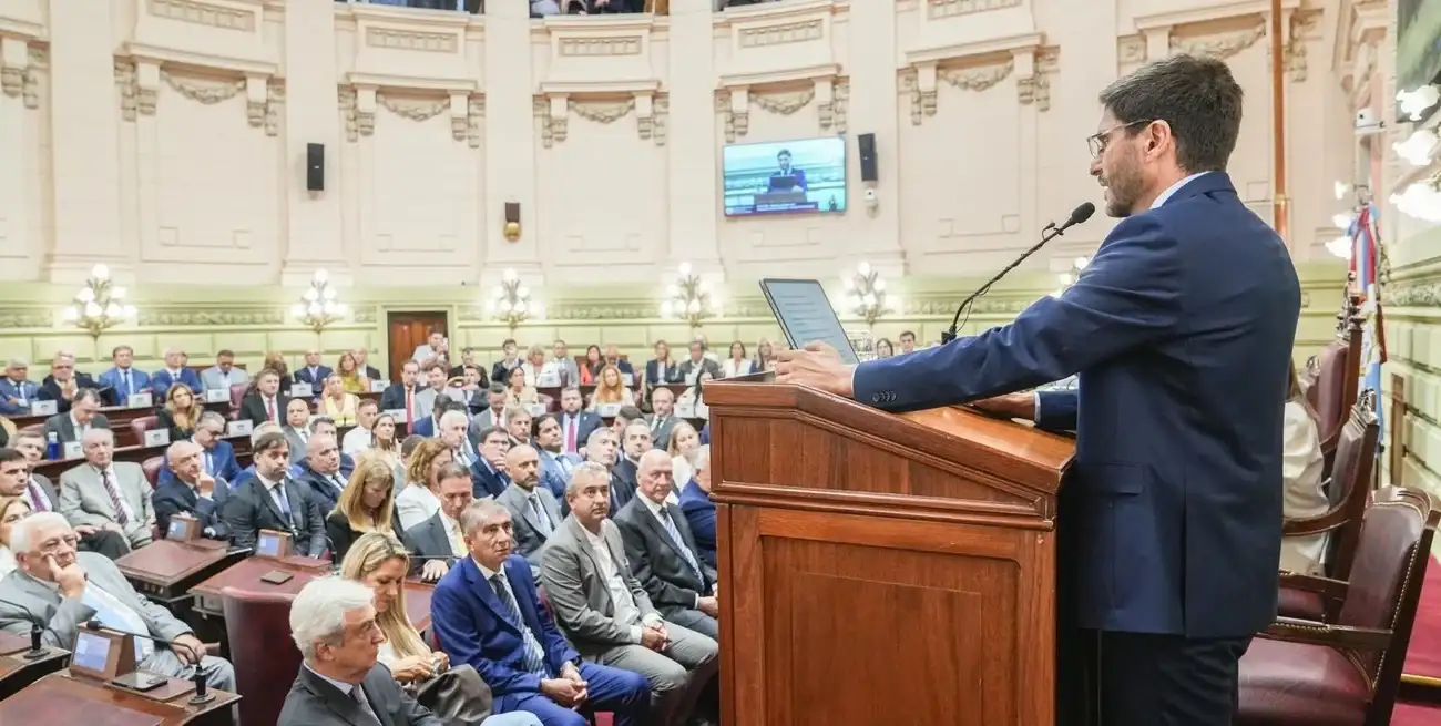 Discurso del gobernador Maximiliano Pullaro: Foto: Gobierno de Santa Fe