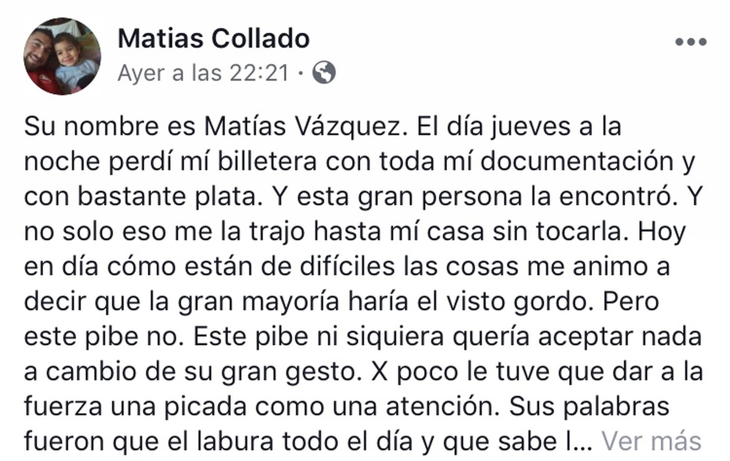 Le devolvieron la billetera que había perdido y realizó una publicación que se viralizó