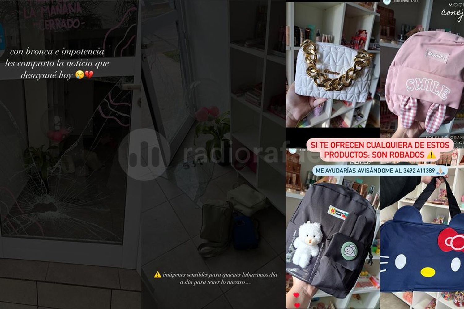 Rompieron el vidrio de la puerta y se metieron a robar a un local de maquillaje y accesorios