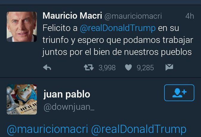 Furor por una insólita respuesta al tuit de Macri felicitando a Trump 