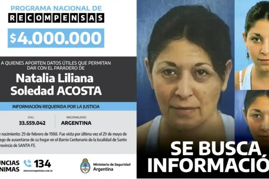 Ofrecen recompensa para dar con el paradero de Natalia Liliana Soledad Acosta, desparecida en 2009