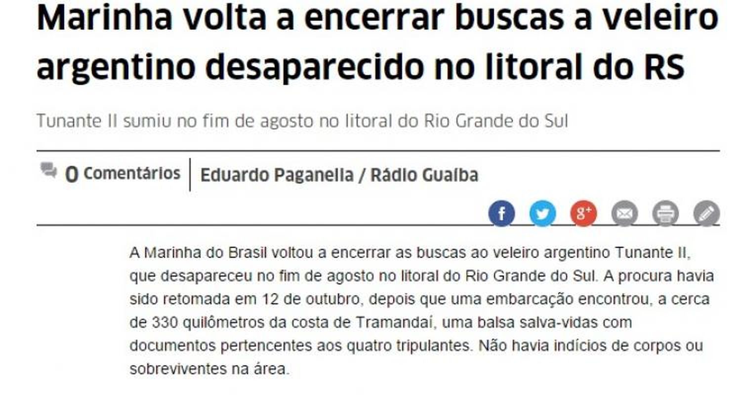 Tunante II: La Marina de Brasil comunicó que cesó la búsqueda del velero