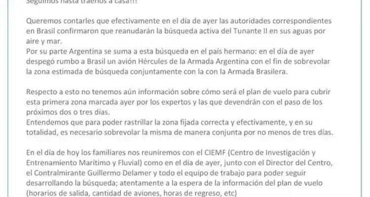 Comunicado oficial de los familiares del Tunante II