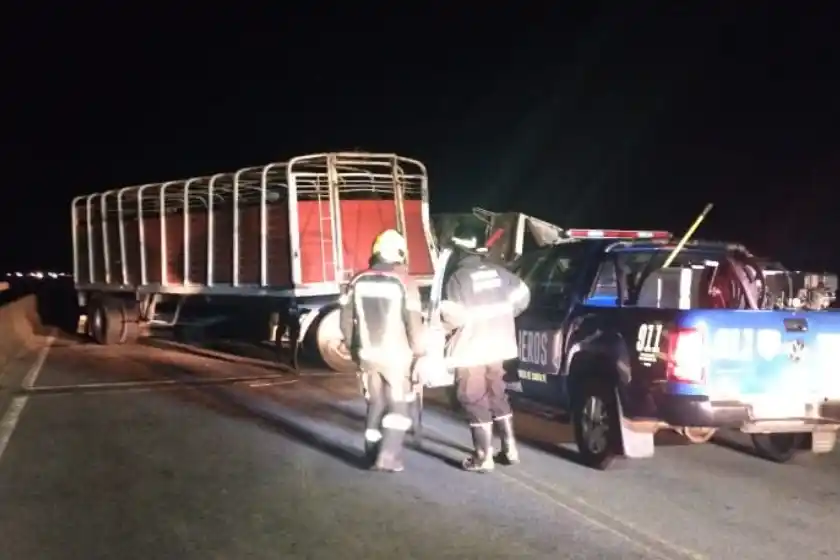 Fuerte choque entre un camión con ganado y un utilitario en el puente Rosario-Victoria: hay tres heridos