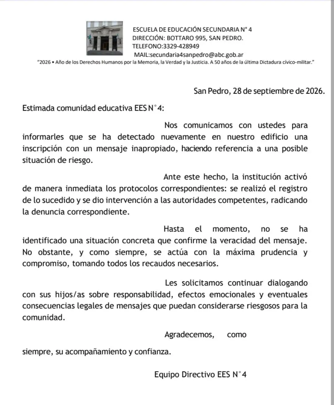 comunicado amenaza de tiroteo normal