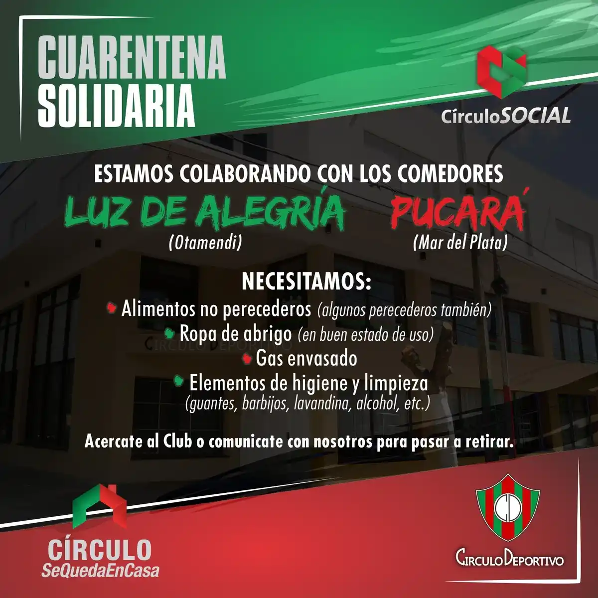Iniciativa solidaria de Círculo Deportivo en cuarentena