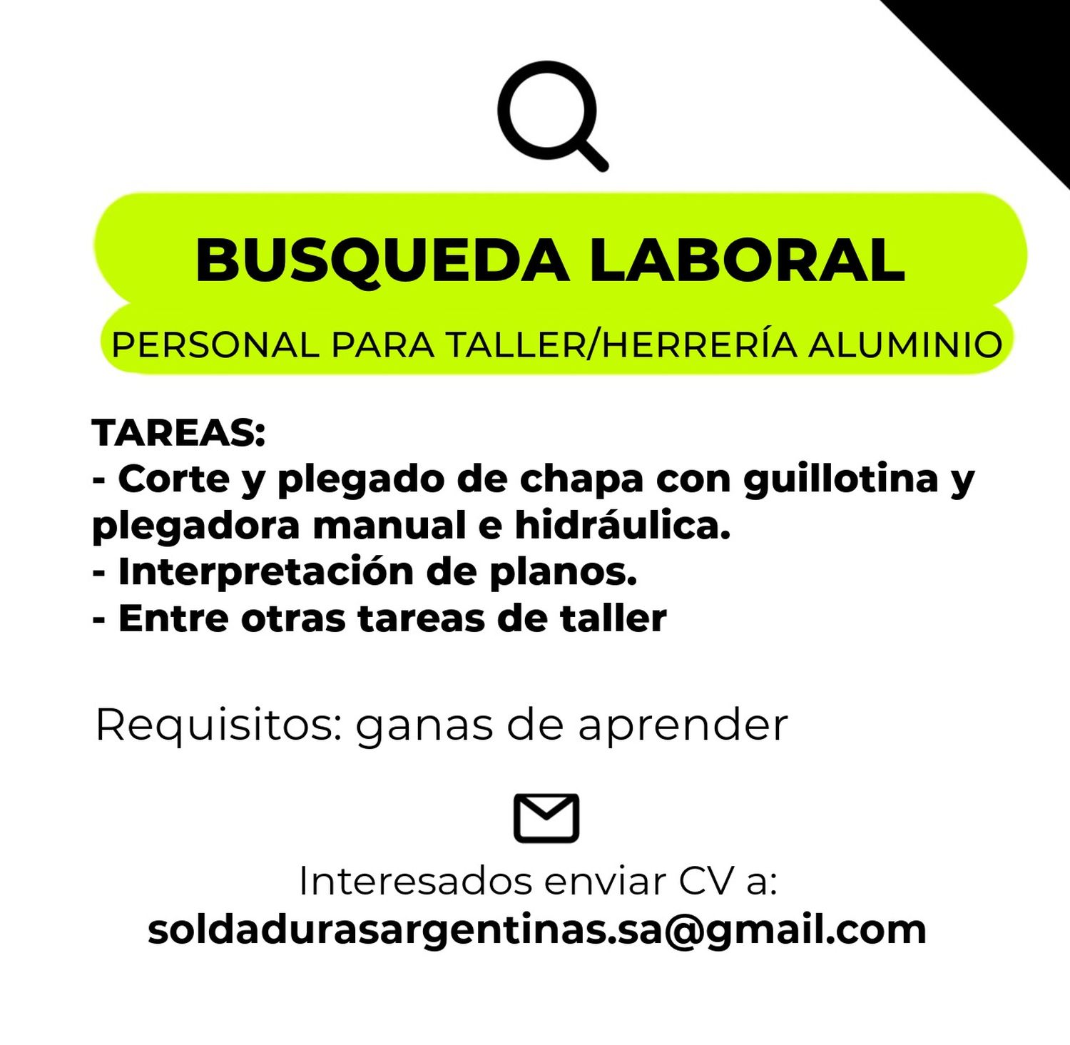 PERSONAL PARA TALLER