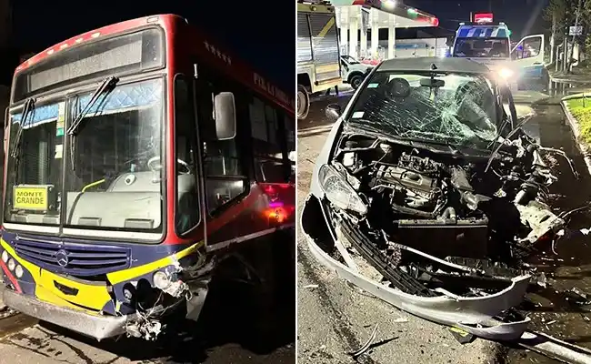 Así quedó el colectivo y el vehículo