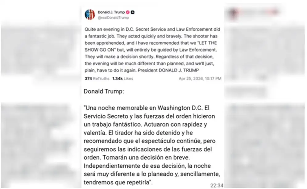Trump escribió en su red Truth Social